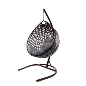 Кресло - кокон подвесное «Капля люкс», 72×98×186 см, с искусственным ротангом, коричневое, с серой подушкой
