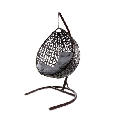 Кресло - кокон подвесное «Капля люкс», 72×98×186 см, с искусственным ротангом, коричневое, с серой подушкой