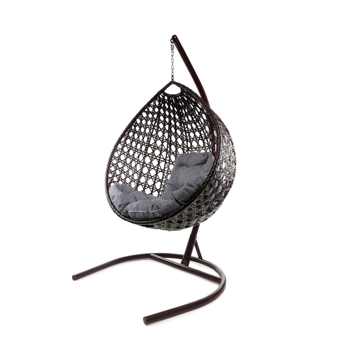 Кресло - кокон подвесное «Капля люкс», 72×98×186 см, с искусственным ротангом, коричневое, с серой подушкой - Фото 1