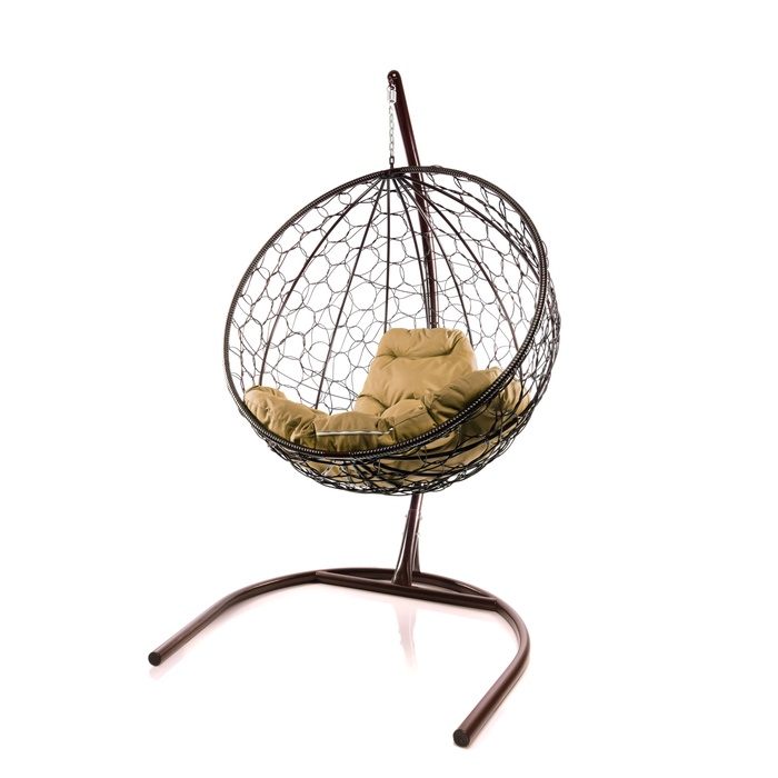 Подвесное кресло - кокон «Круг», с искусственным ротангом, 193×106×72 см, коричневое, бежевая подушка - Фото 1