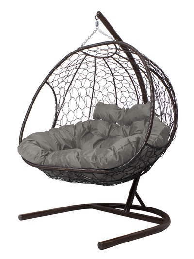 Кресло - кокон подвесное «Добрыня», 133×112×193 см, с искусственным ротангом, коричневое, с серой подушкой