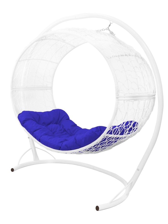 Подвесное кресло - кокон «Венера», с искусственным ротангом, 180×77×164 см, белое, синяя подушка - Фото 1