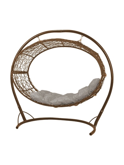 Подвесное кресло - кокон «Венера», с искусственным ротангом, 180×77×164 см, коричневое, серая подушка