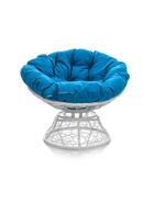 Кресло «Папасан» с искусственным ротангом, 96×98×81 см, с механизмом качания, белое, голубая подушка - Фото 1