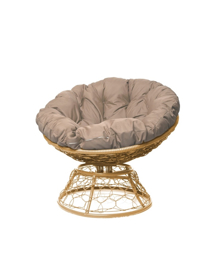 Кресло «Папасан» с искусственным ротангом, 96×98×81 см, коричневое, бежевая подушка, с механизмом качания - Фото 1