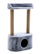 Домик для кошек с когтеточкой, 51×31×87 см, с овальной полкой, джут, серый - Фото 1