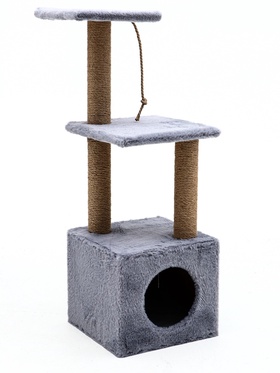 Комплекс для кошек с когтеточкой, 3х-уровневый, 32×32×90 см, серый