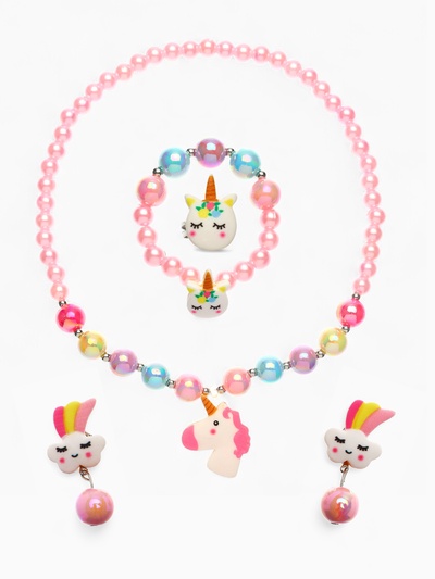 Набор детских украшений Выбражулька «Единорог», 4 предмета: кулон, браслет, кольцо, клипсы, разноцветный