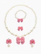 Набор детских украшений Выбражулька «Бант», 4 предмета: кулон, браслет d=6 см кольцо, клипсы, бело-розовый - Фото 1
