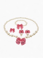 Набор детских украшений Выбражулька «Бант», 4 предмета: кулон, браслет d=6 см кольцо, клипсы, бело-розовый - Фото 3