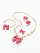 Набор детских украшений Выбражулька «Бант», 4 предмета: кулон, браслет d=6 см кольцо, клипсы, бело-розовый - Фото 7