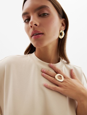 Набор 2 предмета: серьги, кольцо «Мятый круг», цвет золото