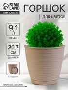 Горшок для цветов с поддоном Saffron, 9.1 л, d=26.7 см, h=24.5 см, пластиковый, бежевый - Фото 1