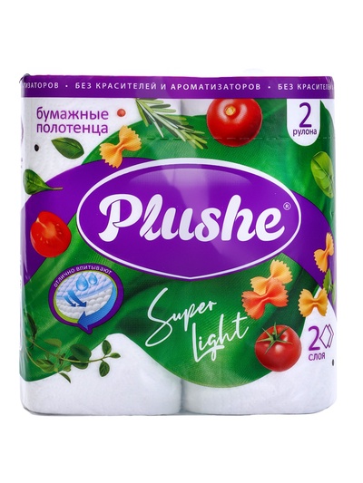 Полотенце Бумажное ПБ Plushe Super Light 2 слоя, 2 рулона.* 10 метров, белый, 12 в упаковке