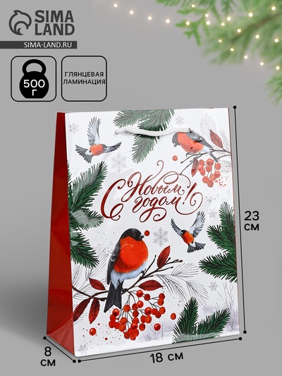 Пакет подарочный новогодний ламинированный «С Новым годом», MS 18×23×8 см