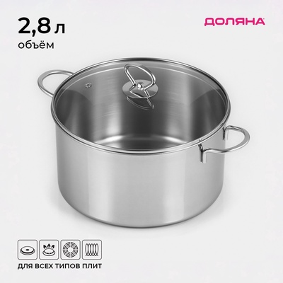 УЦЕНКА Кастрюля цилиндрическая, 2.8 л, чеканные ручки, индукция