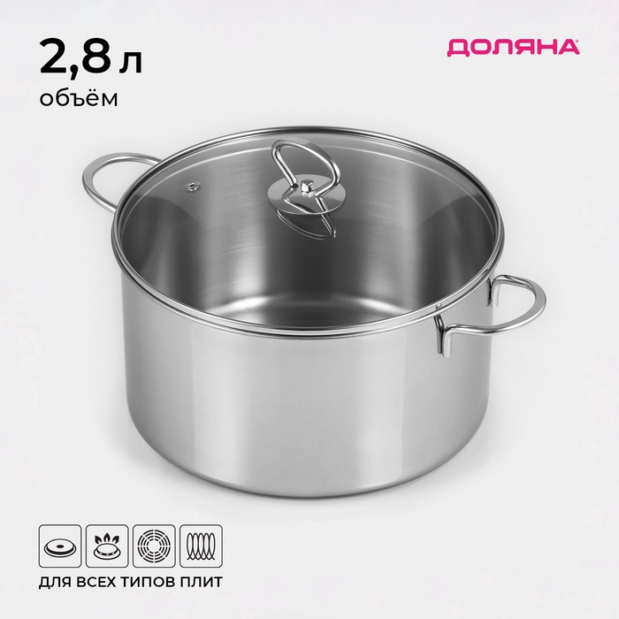 УЦЕНКА Кастрюля цилиндрическая, 2.8 л, чеканные ручки, индукция - Фото 1