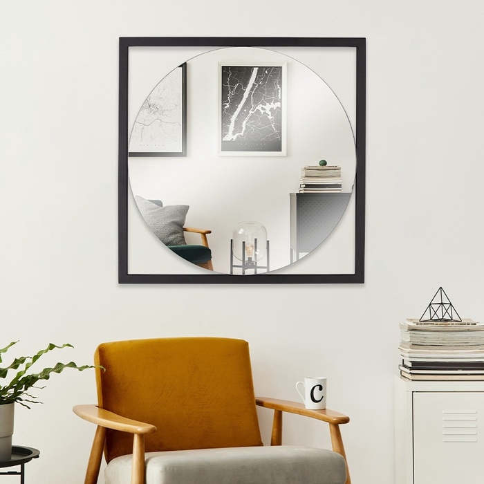 Зеркало интерьерное настенное «Рубин», в квадратном корпусе из металла, 54×54 см, цвет цвет чёрный - Фото 1