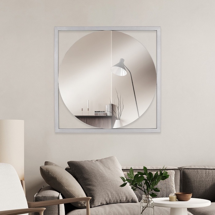 Зеркало интерьерное настенное «Рубин», в квадратном корпусе из металла, 54×54 см, цвет серебро - Фото 1