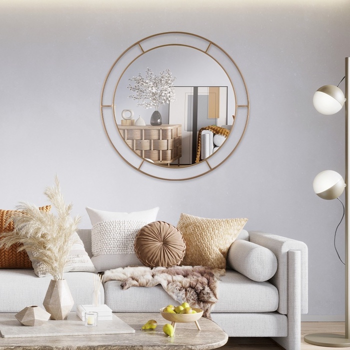 Зеркало интерьерное настенное «Рубин», в круглом корпусе из металла, с ободом, d=60 см, цвет белое золото - Фото 1