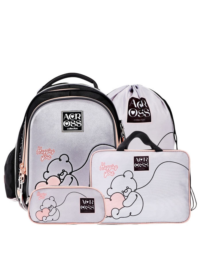 Рюкзак каркасный 40×33×15 с наполнением: мешок, пенал, черно-серый - Фото 1