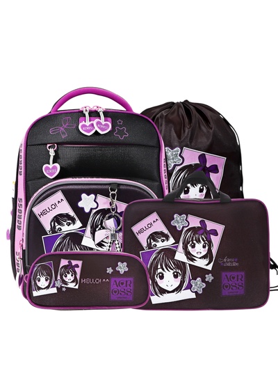 Рюкзак школьный 37×28×12, эргономичная спинка, Across, пенал, мешок, папка