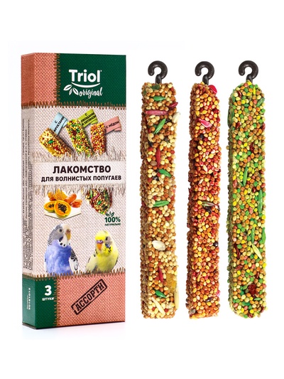 Лакомство Triol для волнистых попугаев, ассорти, 3 шт., 80 г