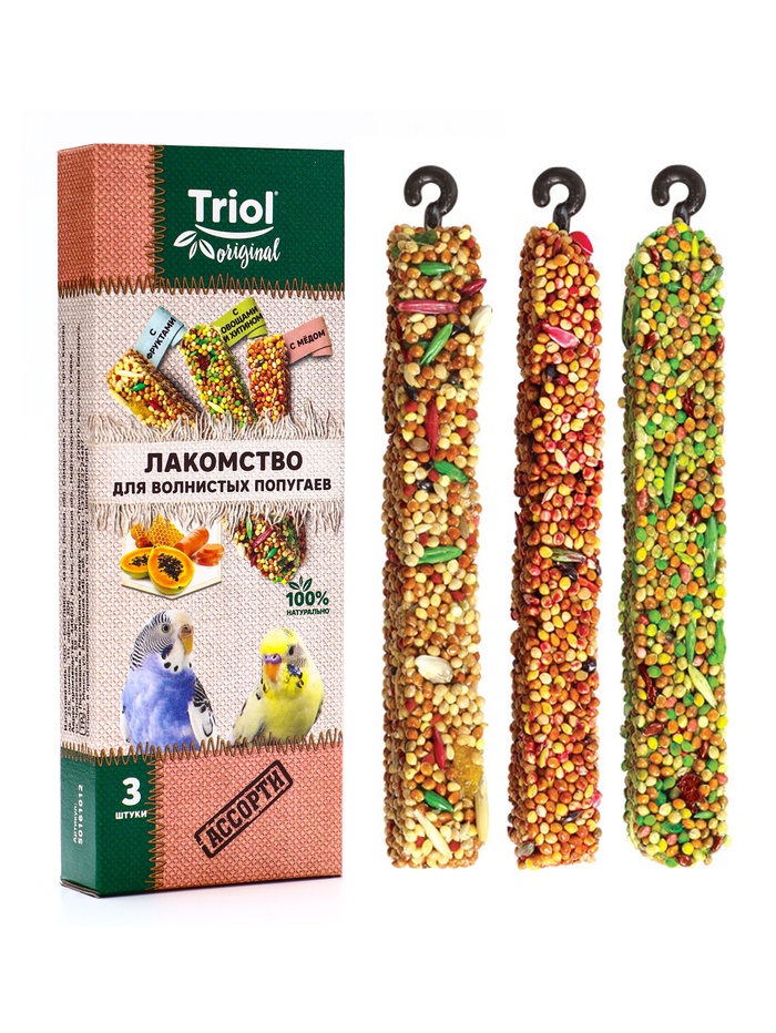 Лакомство "Triol" для волнистых попугаев, ассорти, 3шт, 80 г - Фото 1