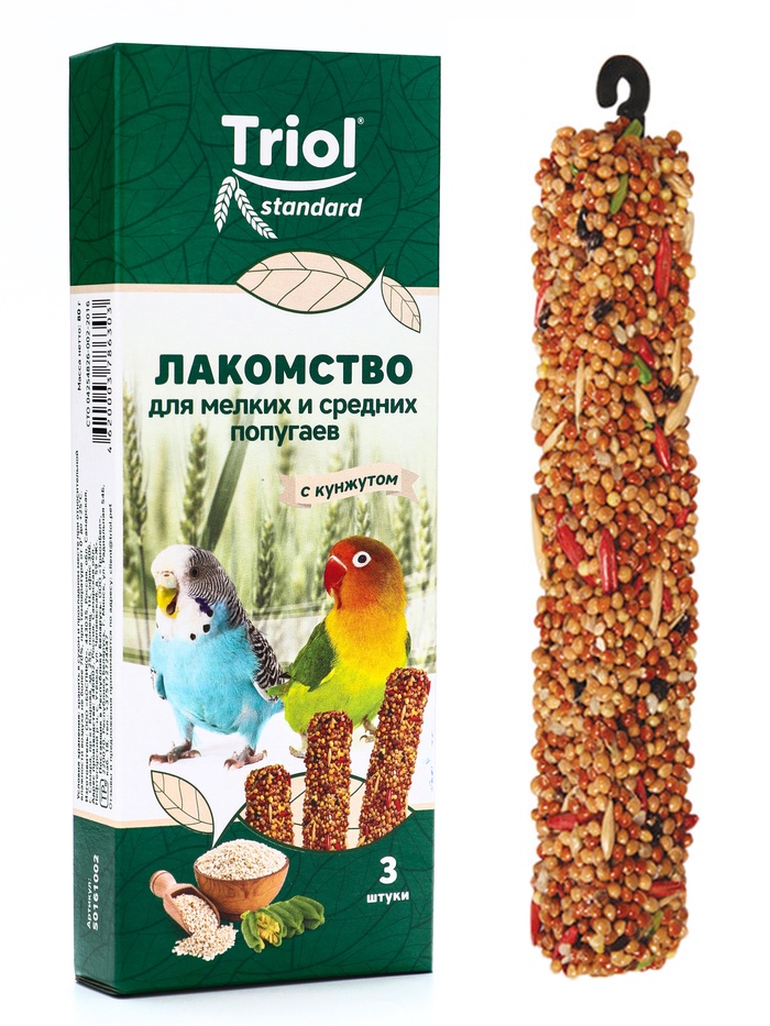 Лакомство Triol для мелких и средних попугаев с кунжутом, 3 шт., 80 г - Фото 1