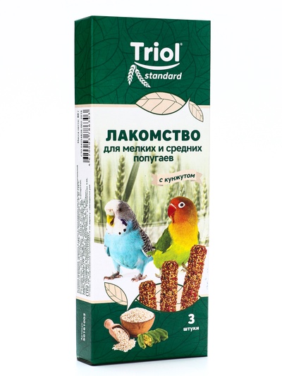 Лакомство Triol для мелких и средних попугаев с кунжутом, 3 шт., 80 г