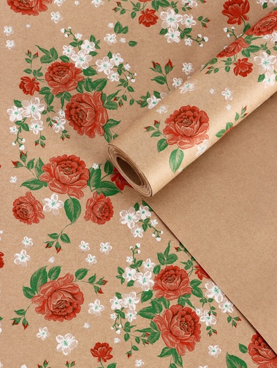 Бумага упаковочная крафт «Пионы», красный, 0.72×10±5% м, 60 г
