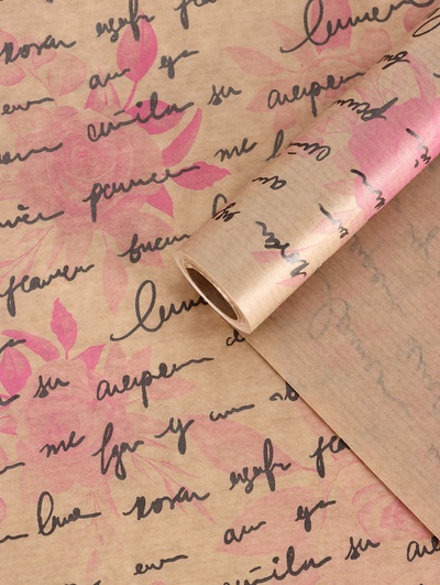 Бумага упаковочная крафт «Розы письмо», розовый/графит, 0.72×10±5% м, 40 г