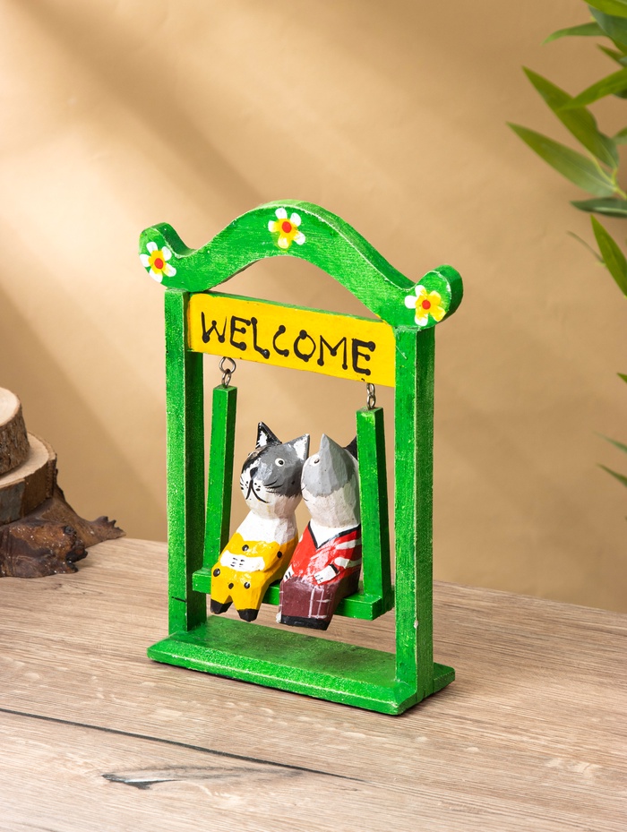 Сувенир интерьерный «Кошечки на качелях», 15×7×25 см, дерево, зелёный