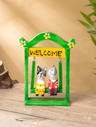 Сувенир интерьерный «Кошечки на качелях», 15×7×25 см, дерево, зелёный - фото 63119153