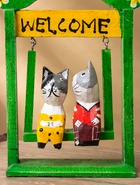 Сувенир интерьерный «Кошечки на качелях», 15×7×25 см, дерево, зелёный - фото 63119155