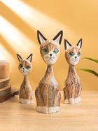 Сувенир интерьерный "Кошачья семья" (набор 3 шт: 30,25 и 20 см) дерево, цв. белый - фото 48069088