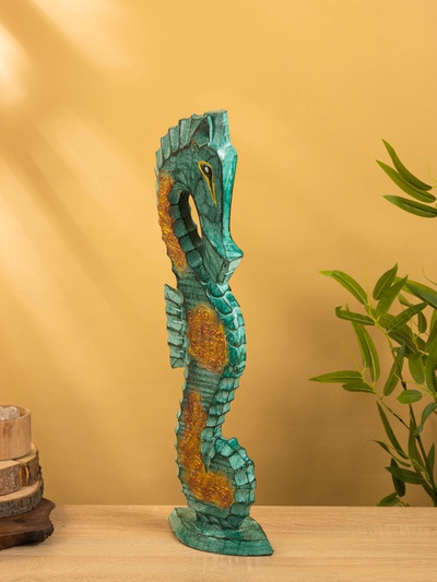 Сувенир интерьерный «Морской конь», 18×9×60 см, дерево, зелёный