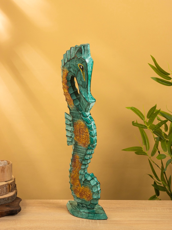 Сувенир интерьерный «Морской конь», 18×9×60 см, дерево, зелёный - Фото 1
