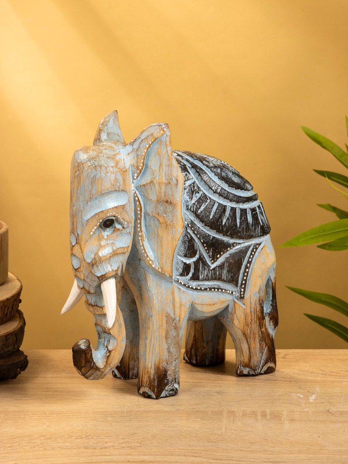 Сувенир «Слон», 24×9×30 см, дерево, коричнево-голубой - Фото 1