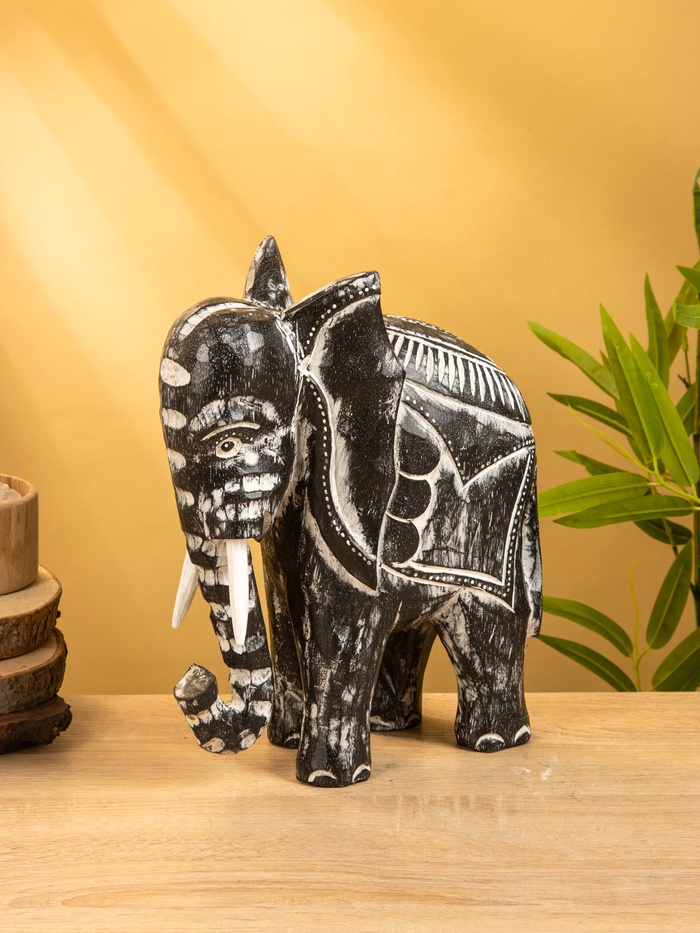 Сувенир «Слон», 24×9×30 см, дерево, чёрно-белый