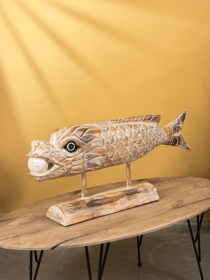 Сувенир на подставке «Хищная рыба», 88×13×37 см, дерево, бело-коричневый
