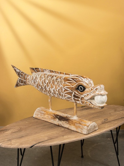 Сувенир на подставке «Хищная рыба», 88×13×37 см, дерево, бело-коричневый