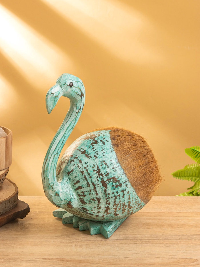 Сувенир «Фламинго», 23×14×30 см, дерево кокос, бирюзовый