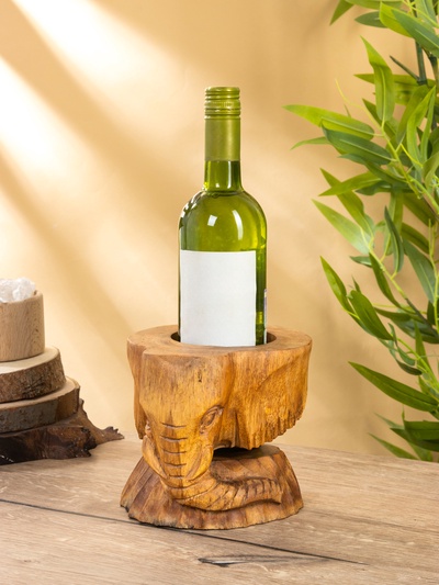 Подставка под бутылки «Голова слона», 15×15×17 см, дерево пиннис, коричневая