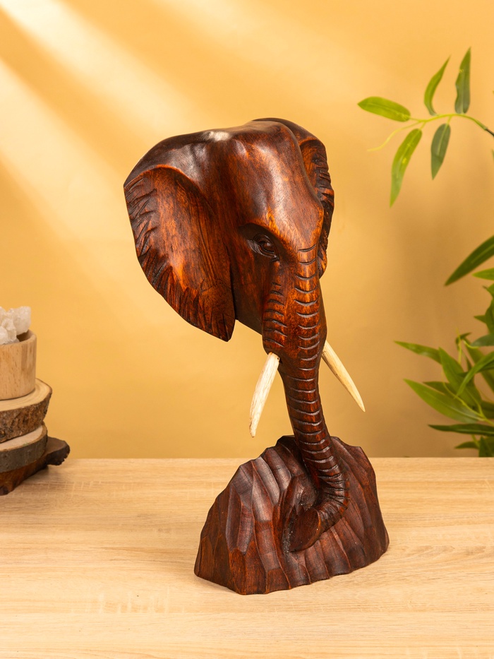 Сувенир «Голова слона», 18×9×38 см, дерево суар, тёмно-коричневый - Фото 1