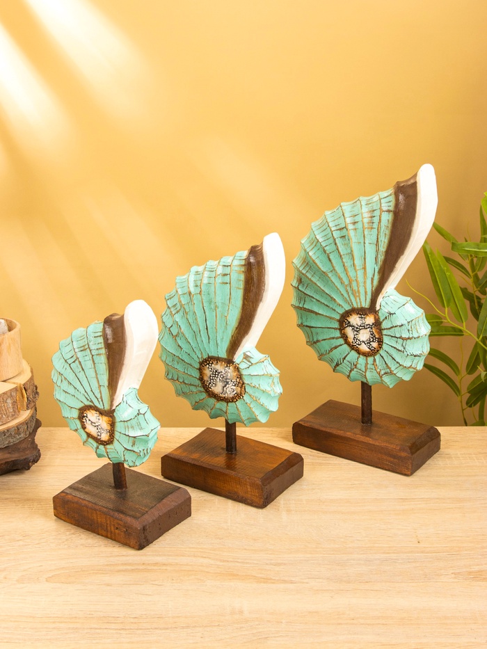 Набор сувенирный «Раковины», h=35 см, h=30 см, h=25 см, дерево, бирюзовый - Фото 1