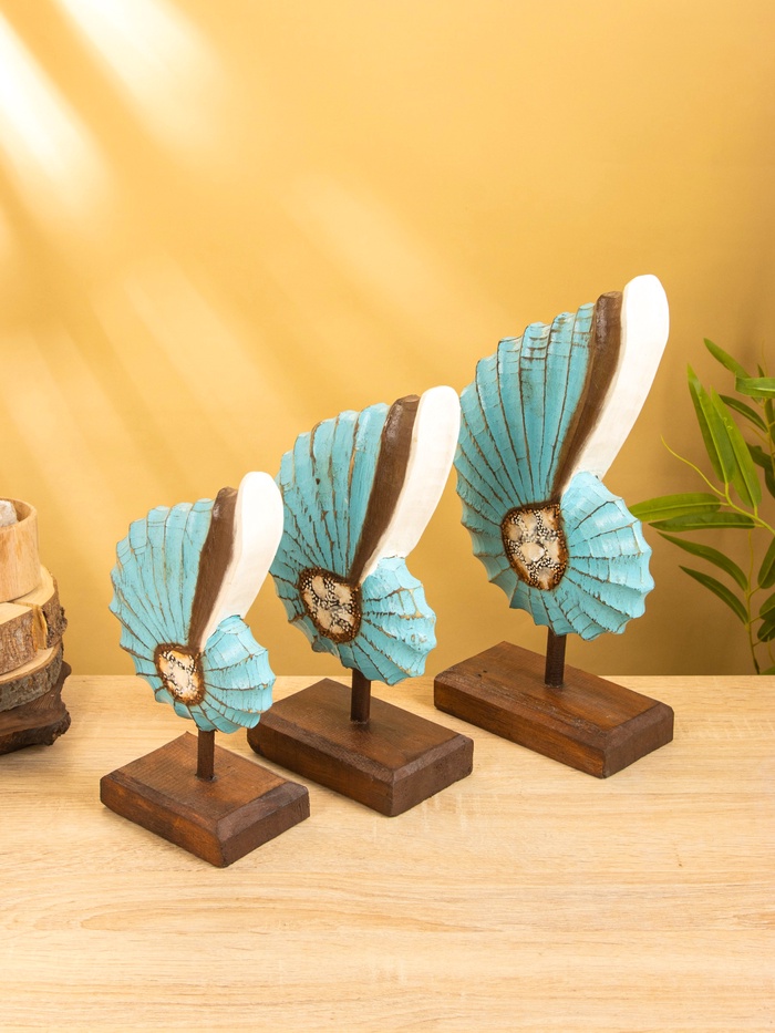 Набор сувенирный «Раковины», h=35 см, h=30 см, h=25 см, дерево, голубой