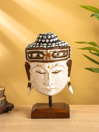Сувенир «Голова Будды», 10×16×27 см, дерево, белый