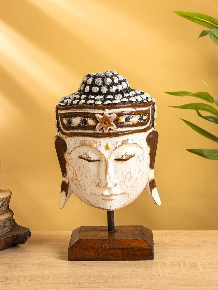 Сувенир «Голова Будды», 10×16×27 см, дерево, белый - Фото 1