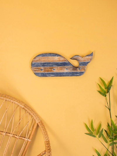 Вешалка «Кит», с 4 крючками, 44×2×18 см, дерево, синяя